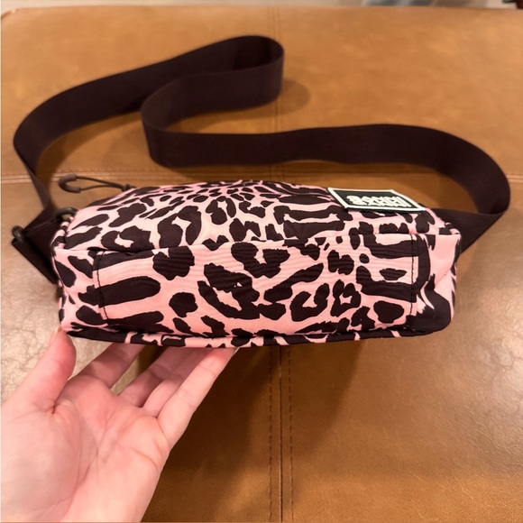 NWOT GANNI Candy Pink & Brown Leopard Print Nylon Tech Festival Crossbody Bag - Picture 13 of 16